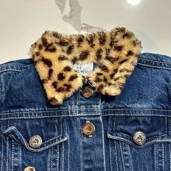 Arizona Jean Co | Vintage Girls Denim Jean Jacket Animal Print Faux Fur 3-6M - Picture 8 of 12